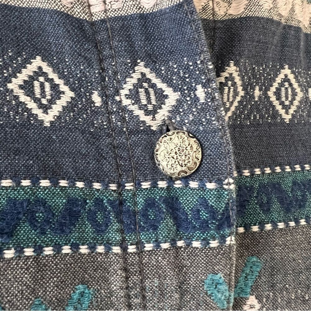 Vintage Embroidered Patterned Button Down Cotton … - image 3
